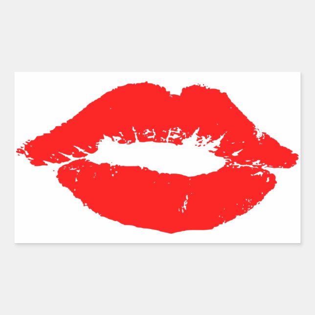 Kiss Lips Red Lipstick Love Passion Valentine Rectangular Sticker (Front)