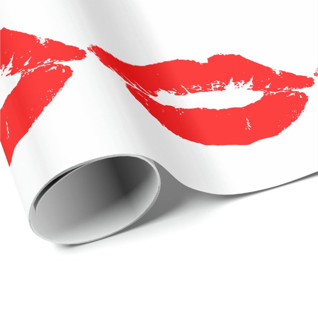 Kiss Lips Red Lipstick Love Passion Valentine Wrapping Paper (Roll Corner)
