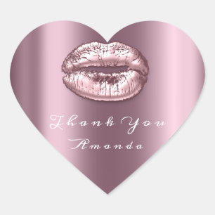 Kiss Lips Rose Mauve Heart Makeup Bridal 16 Thank Sticker