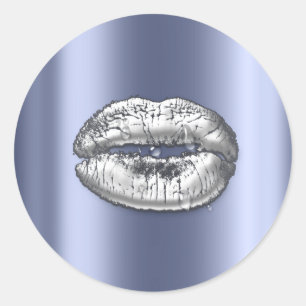Kiss Lips Silver Blue  Makeup Artist Water Drops Classic Round Sticker