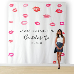 Kiss Lipstick Bachelorette Photo Booth Backdrop Tapestry