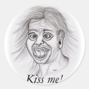 Kiss me! - Bleistiftzeichnung Classic Round Sticker