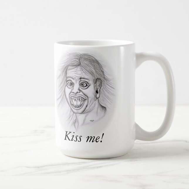 Kiss me! - Bleistiftzeichnung Coffee Mug (Right)