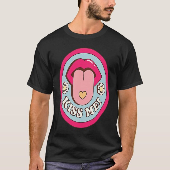 Kiss Me Flower Tongue Out  Valentines Day Womens M T-Shirt (Front)