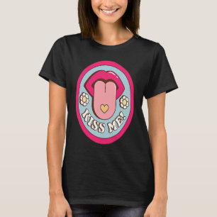 Kiss Me Flower Tongue Out Valentines Day Womens M T-Shirt