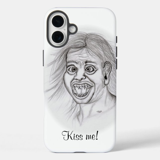 Kiss me! Funny drawing black and white Design Case-Mate iPhone Case (Back)
