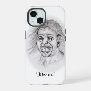Kiss me! Funny drawing black and white Design iPhone 15 Case
