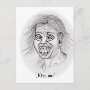 Kiss me! Funny drawing black and white Design Postcard