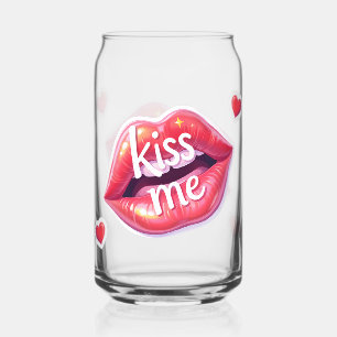 Kiss Me Glossy Red Lips Art Illustration Can Glass