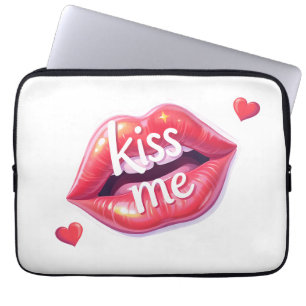 Kiss Me Glossy Red Lips Art Illustration Laptop Sleeve