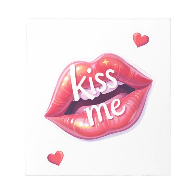 Kiss Me Glossy Red Lips Art Illustration Notepad (Front)