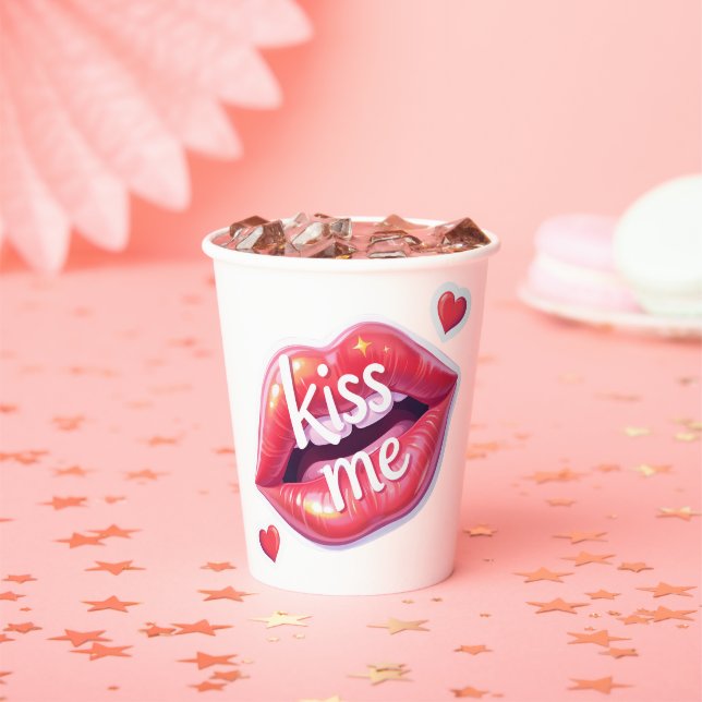 Kiss Me Glossy Red Lips Art Illustration Paper Cups (Insitu)