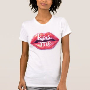 Kiss Me Glossy Red Lips Art Illustration T-Shirt