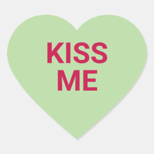 Kiss me green cute Valentine's Day conversation Heart Sticker