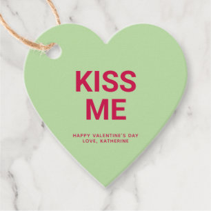 Kiss me green heart fun cute Valentine's Day Favour Tags