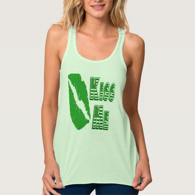 kiss me green lips singlet (Front)