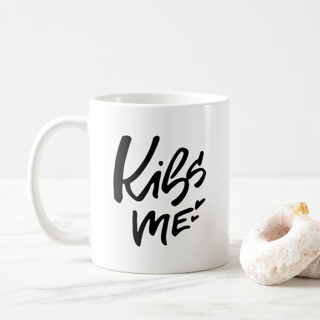 Kiss Me Hand Lettered Script Coffee Mug (With Donut)