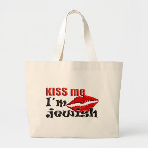 Kiss Me I am Jewish Large Tote Bag