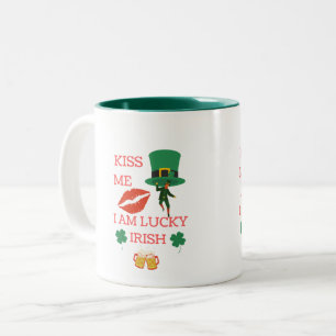 Kiss me i am lucky irish today Two-Tone coffee mug