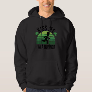 Kiss Me I M A Runner Retro Marathon Running St Pat Hoodie