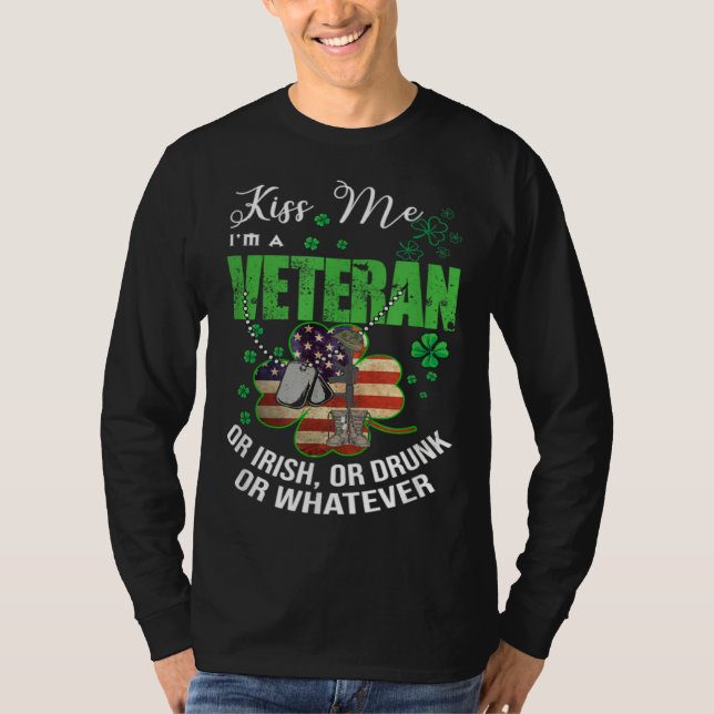 Kiss Me I m A Veteran Irish American Shamrock Flag T-Shirt (Front)