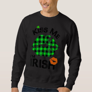 Kiss Me I M Irish Buffalo Plaid Lips Clover St Pat Sweatshirt