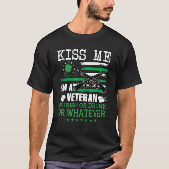 Kiss Me I M Veteran Shamrock St Patrick S Day T-Shirt (Front)