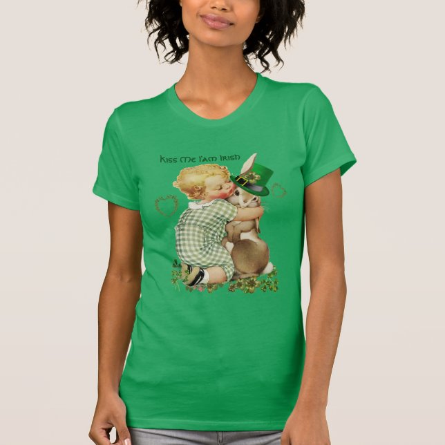 KISS ME I'AM IRISH/BABY,RABBIT WITH LEPRECHAUN HAT T-Shirt (Front)
