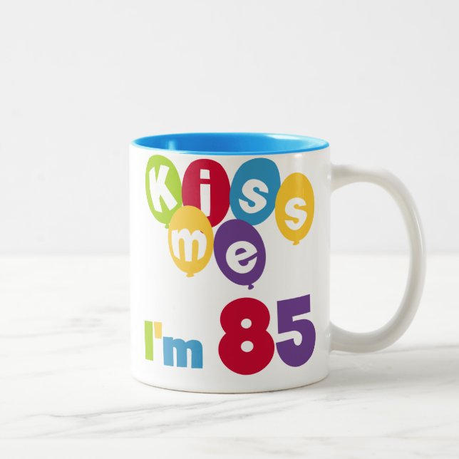 Kiss Me I'm 85 Birthday T-shirts and Gifts Two-Tone Coffee Mug (Right)