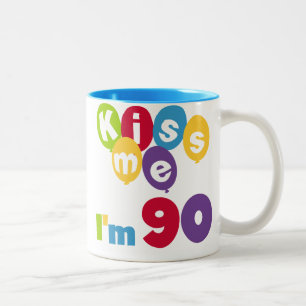 Kiss Me I'm 90 Birthday T-shirts and Gifts Two-Tone Coffee Mug