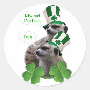 Kiss me I'm a Irish meerkat design Classic Round Sticker