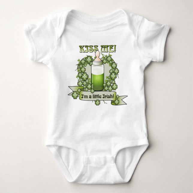 Kiss Me Im A Little Irish Baby T-shirt Baby Bodysuit (Front)