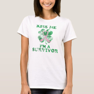 Kiss Me I'm a Survivor Irish Breast Cancer T-Shirt