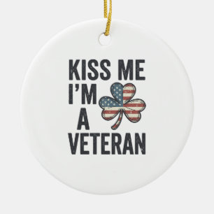 Kiss Me Im a Veteran Shamrock Vintage Shirt Design Ceramic Tree Decoration