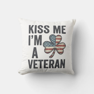 Kiss Me Im a Veteran Shamrock Vintage Shirt Design Cushion