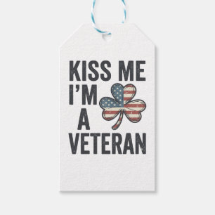Kiss Me Im a Veteran Shamrock Vintage Shirt Design Gift Tags