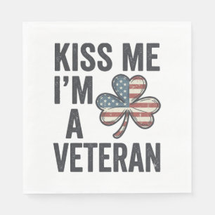 Kiss Me Im a Veteran Shamrock Vintage Shirt Design Napkin