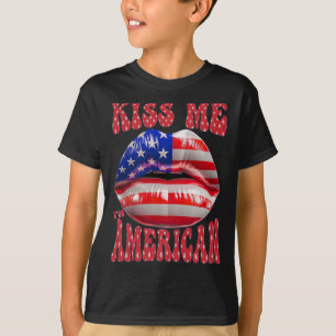 Kiss Me I'm American Usa Flag Lips 4th Of July Pat T-Shirt