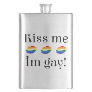 Kiss Me I'm Gay (black letters) Hip Flask