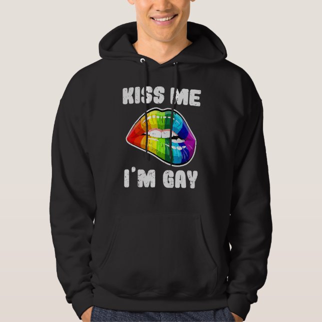 Kiss Me I'm Gay Lgbtq Rainbow Lips Hoodie (Front)