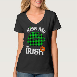 Kiss Me I'm Irish Buffalo Plaid Lips Clover St Pat T-Shirt