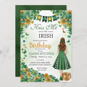 Kiss Me I'm Irish Girl Green Dress St. Patrick's Invitation