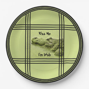 Kiss Me I'm Irish - Green Gator Nature Photography Paper Plate