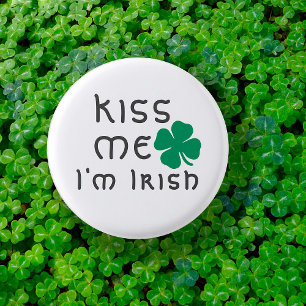 Kiss me I'm Irish Green Lucky Clover Button