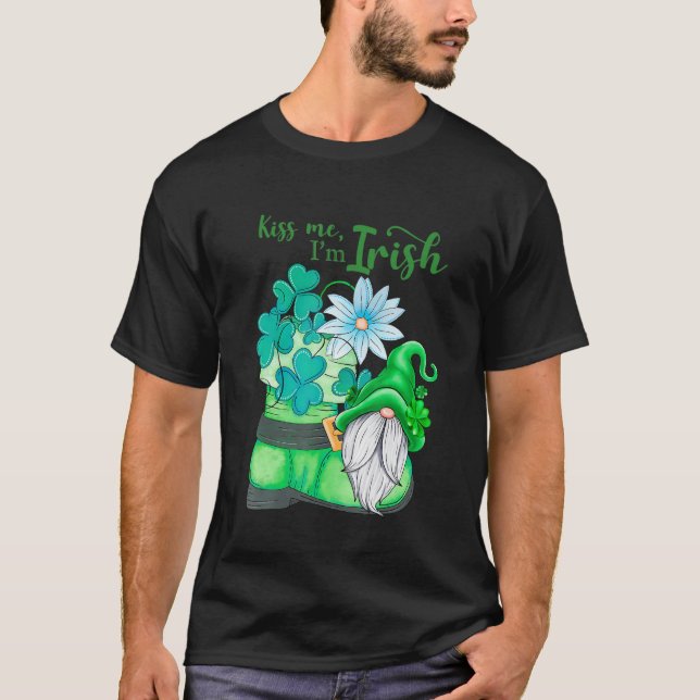 Kiss Me I'm Irish Green Shamrock Gnome With Lucky  T-Shirt (Front)