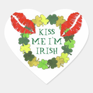 Kiss Me I'm Irish Green Shamrock Lipstick Kiss Heart Sticker