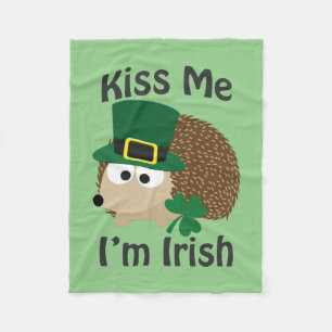 Kiss Me I'm Irish Hedgehog Fleece Blanket
