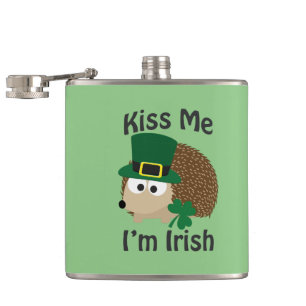 Kiss Me I'm Irish! hedgehog Hip Flask