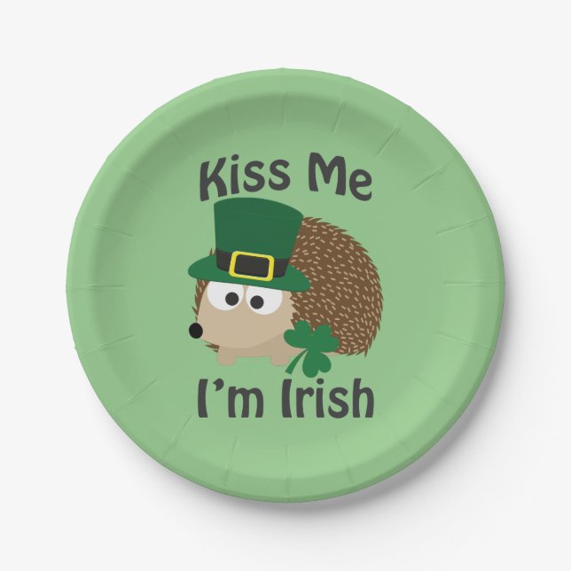 Kiss Me I'm Irish Hedgehog Paper Plate (Front)