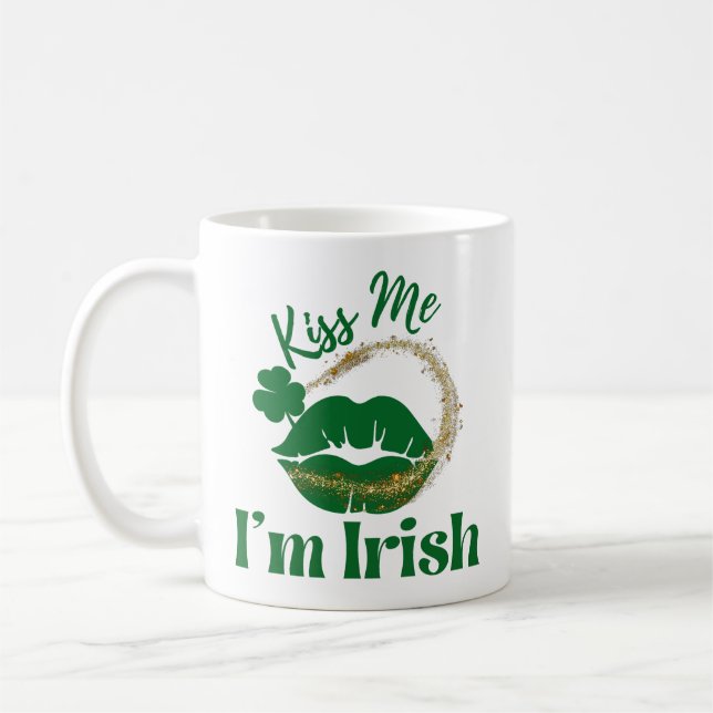 Kiss Me I'm Irish Lips And Shamrock Coffee Mug (Left)